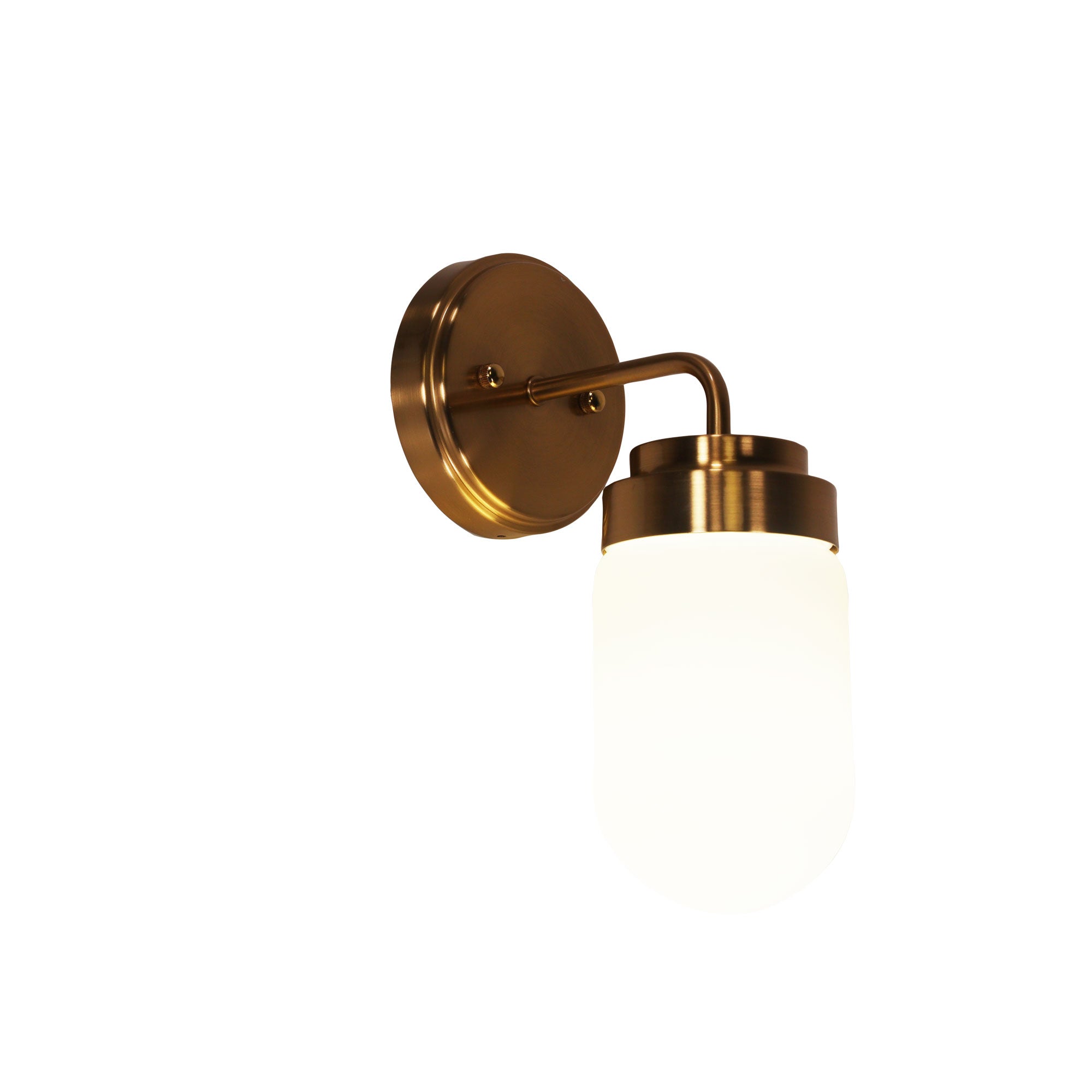 DUNBURN SATIN BRASS - IP44 Opal Glass Wall Light