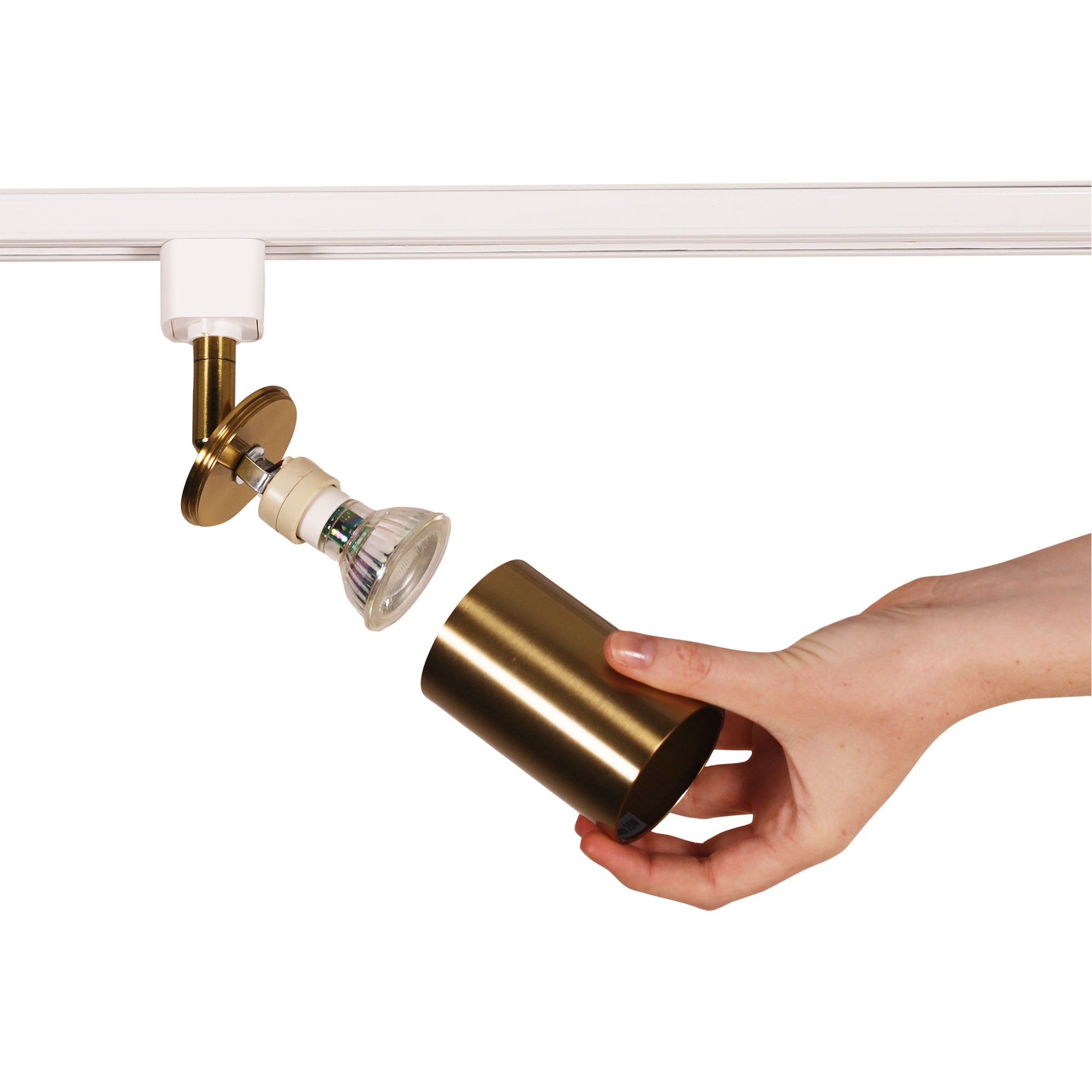 BRIDGE TRACK SPOT WHITE AND BRASS - White and Satin Brass GU10 Track Spot