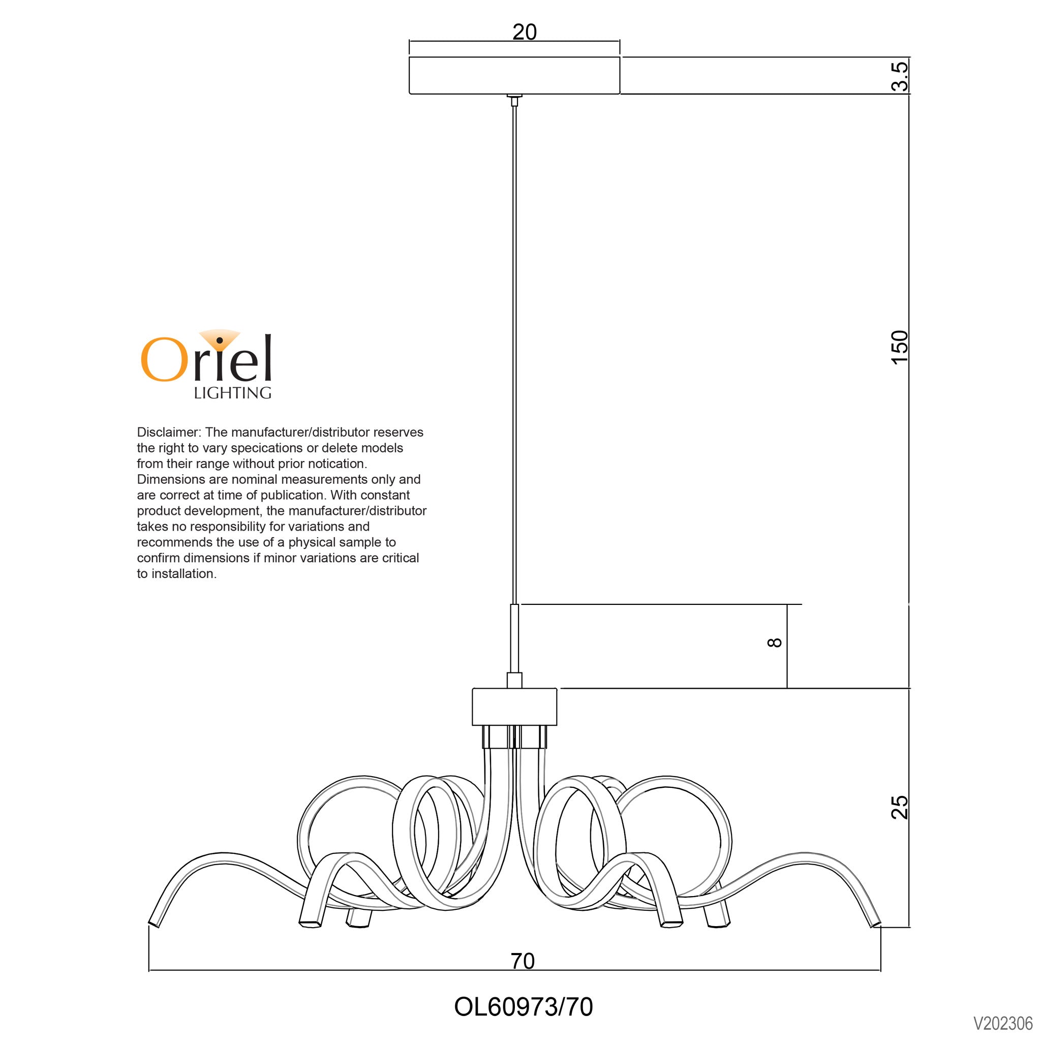 NOODLE.70 BLACK - TriColour LED Pendant