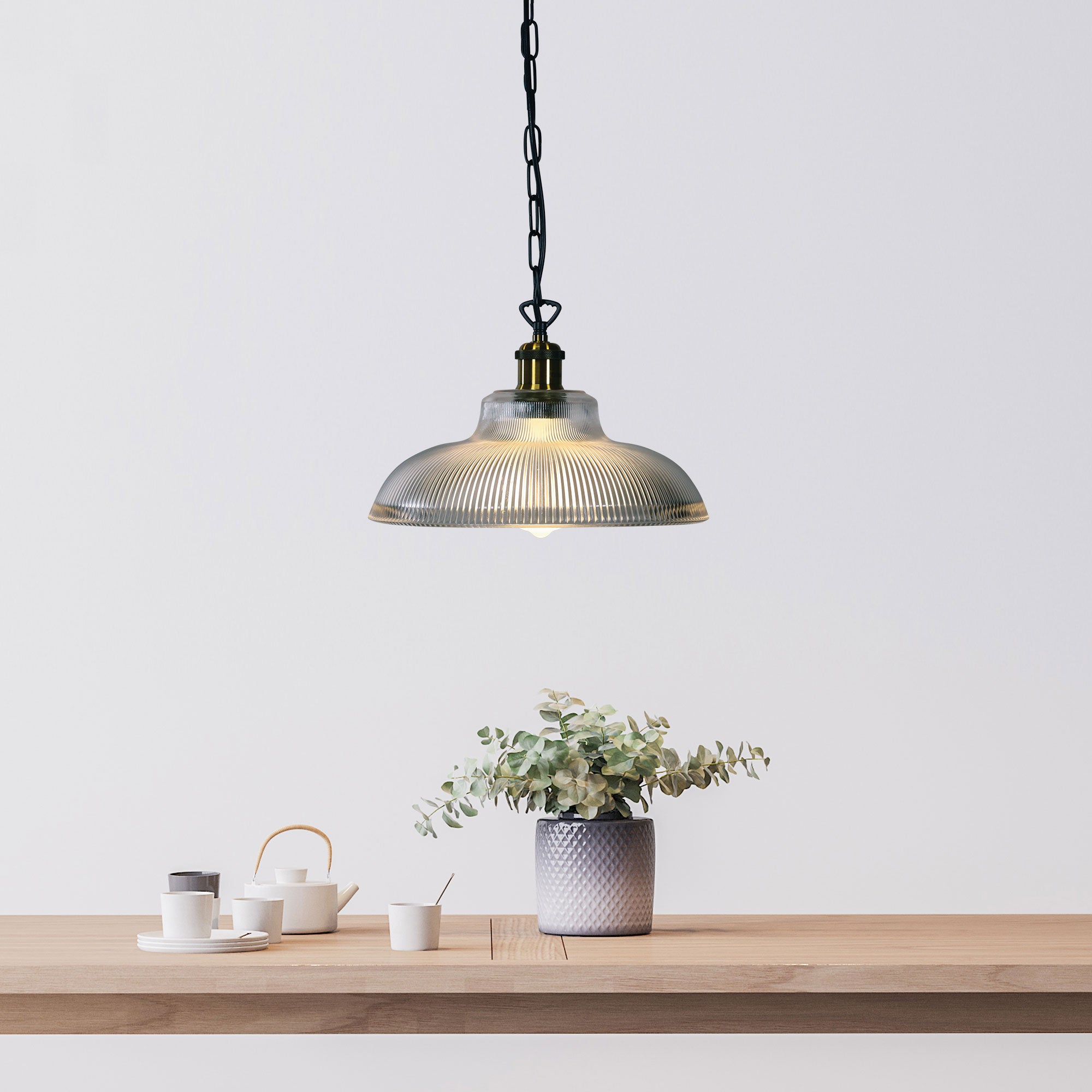 OTTER CLEAR - Traditional Ribbed Glass Pendant