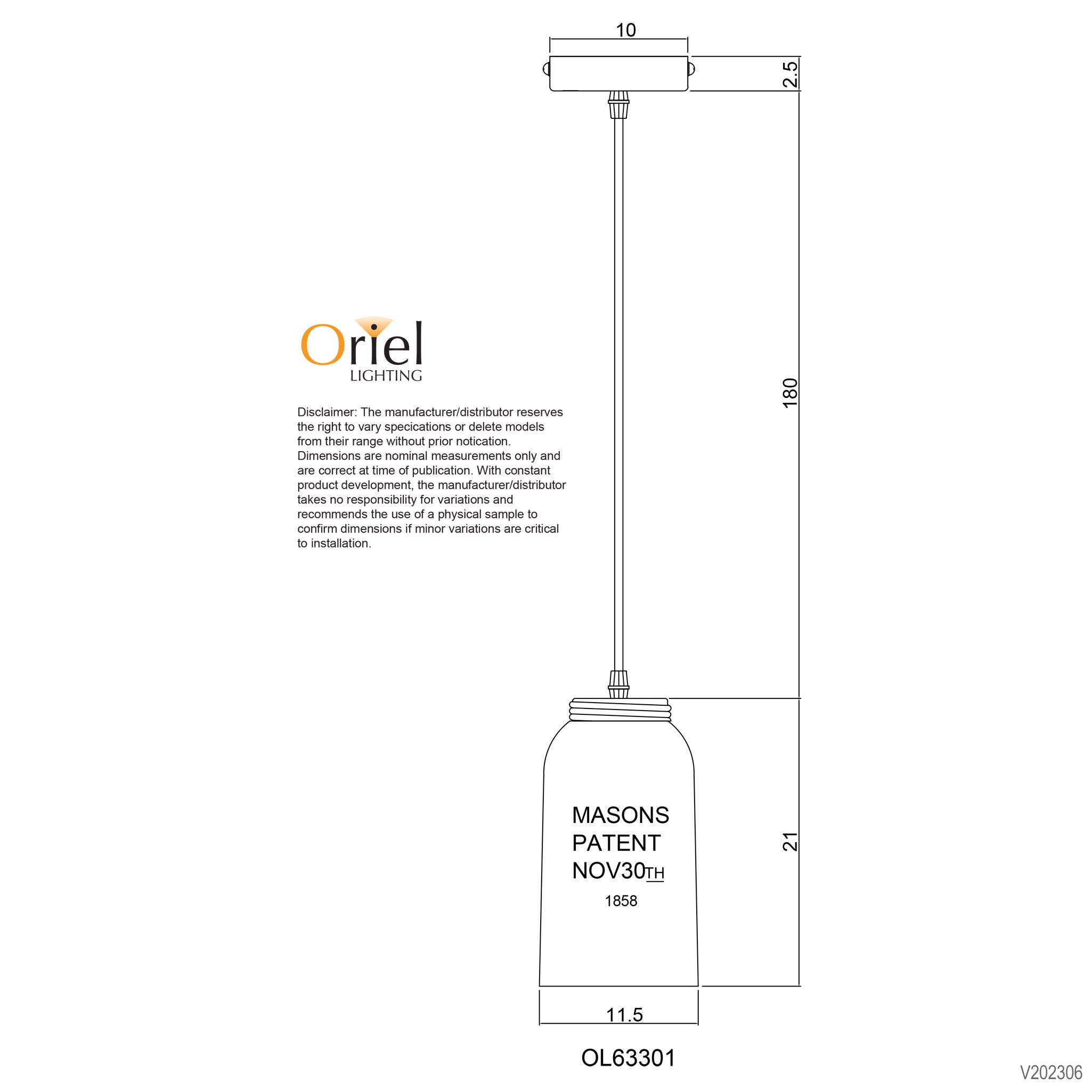 MASON - Vintage Preserving Jar Pendant Clear Glass