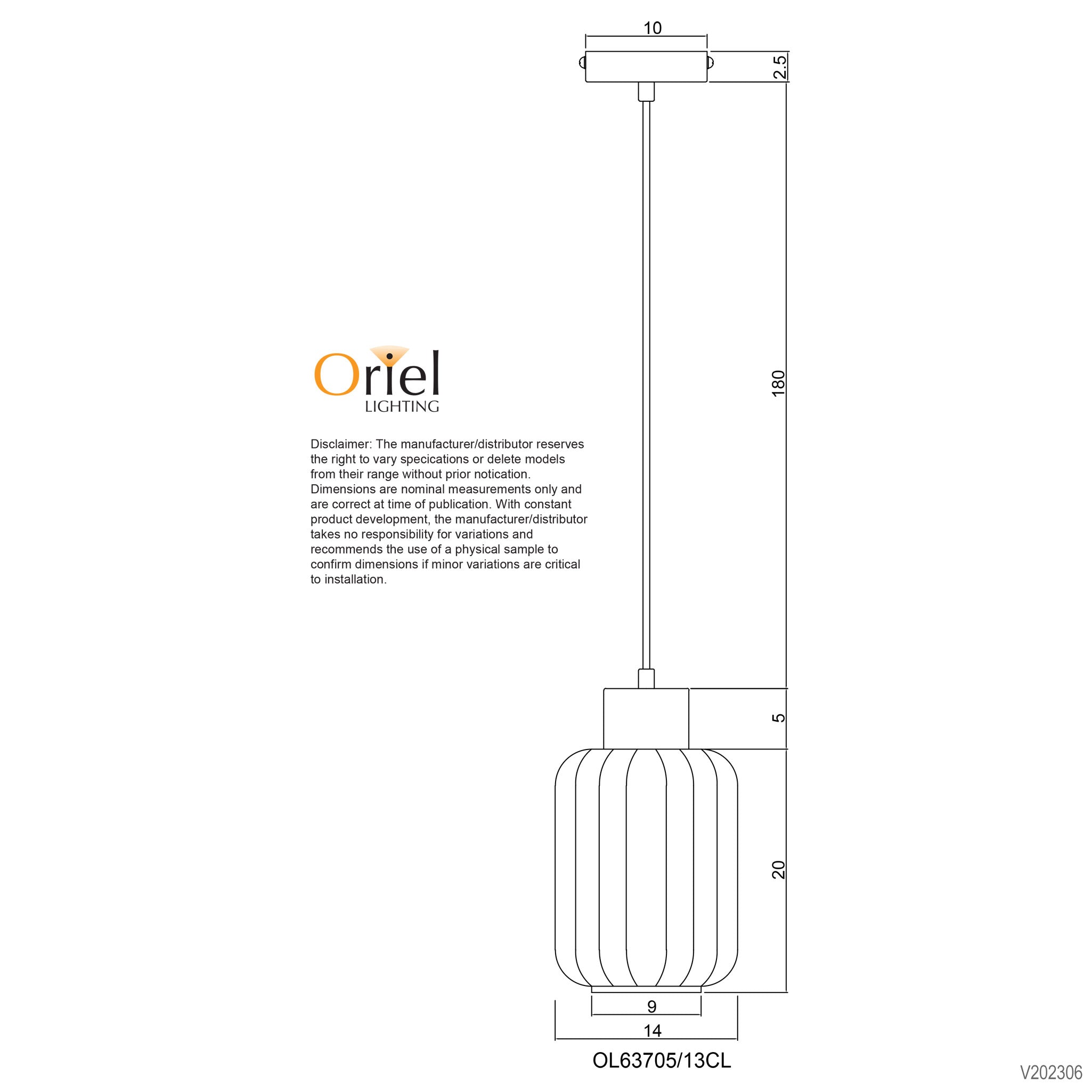 MILLER.130 - Ribbed Clear Glass Pendant