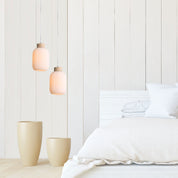 BOLLI.130 - Ribbed Opal Glass Pendant with Real Wood Accents