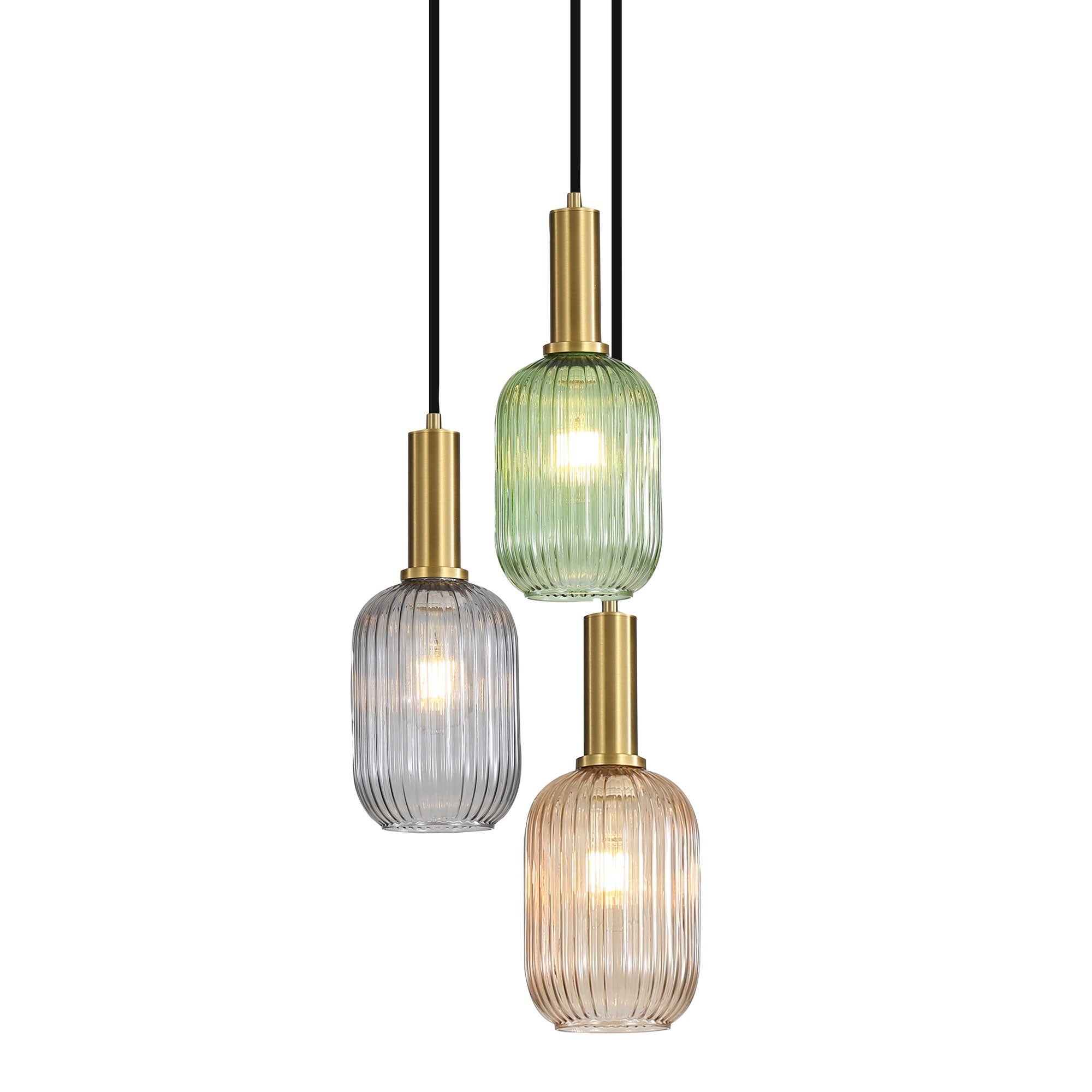 LUXE TRILIGHT - 3lt Ribbed Glass Pendant