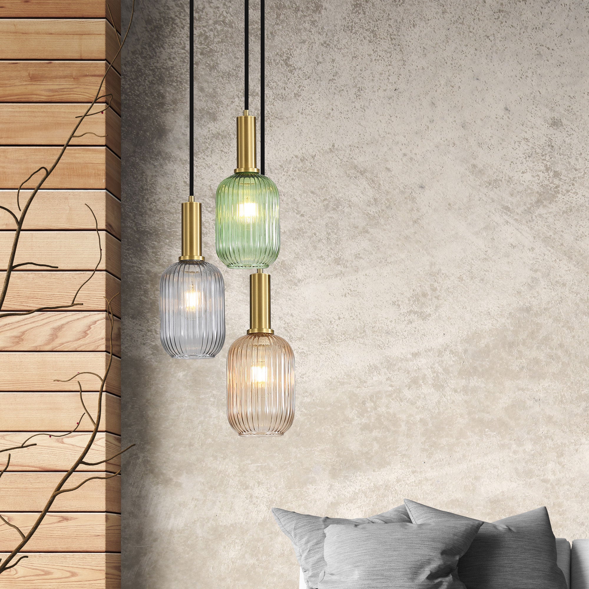 LUXE TRILIGHT - 3lt Ribbed Glass Pendant