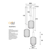 LUXE TRILIGHT - 3lt Ribbed Glass Pendant