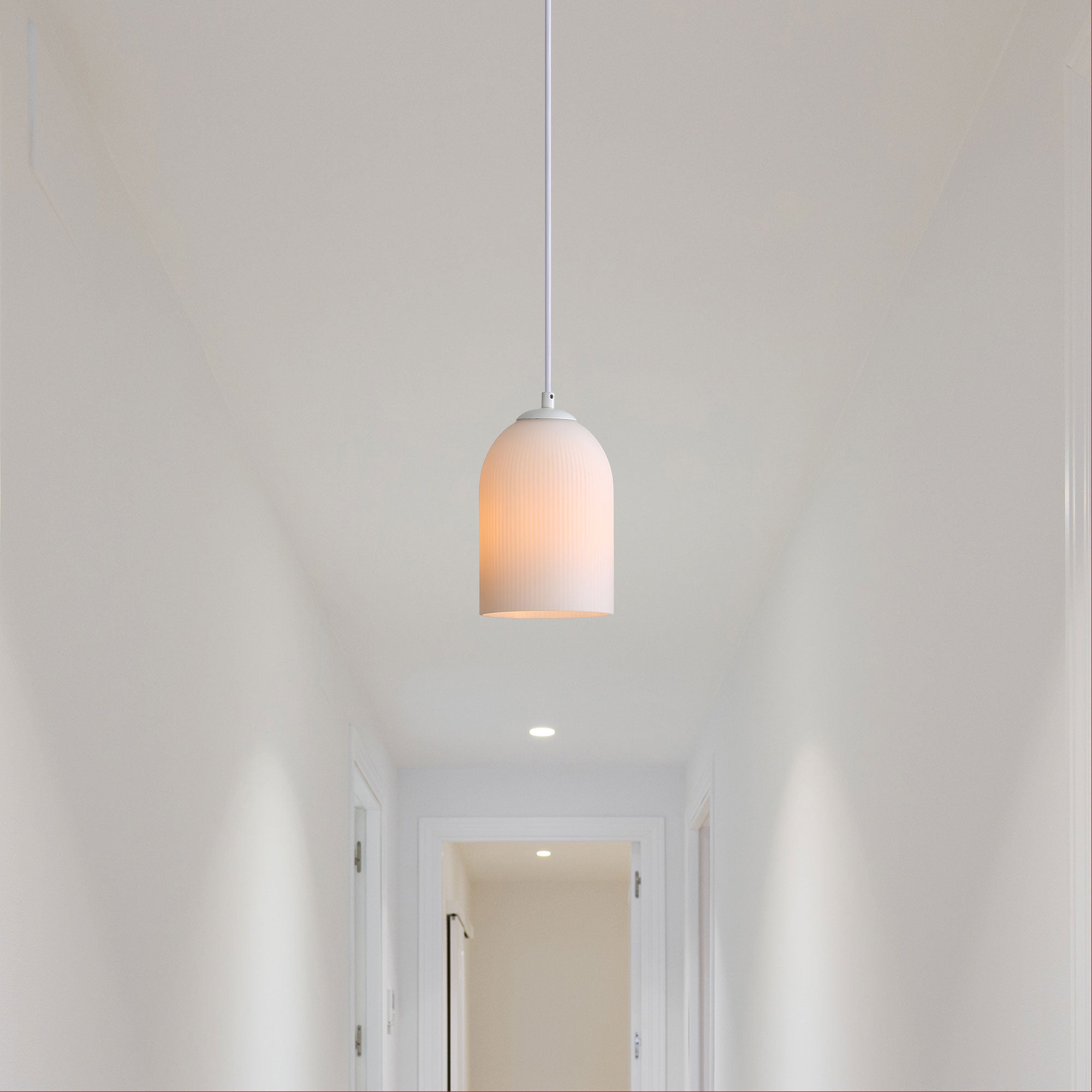 ARLEY PENDANT WHITE - Ribbed Glass Pendant