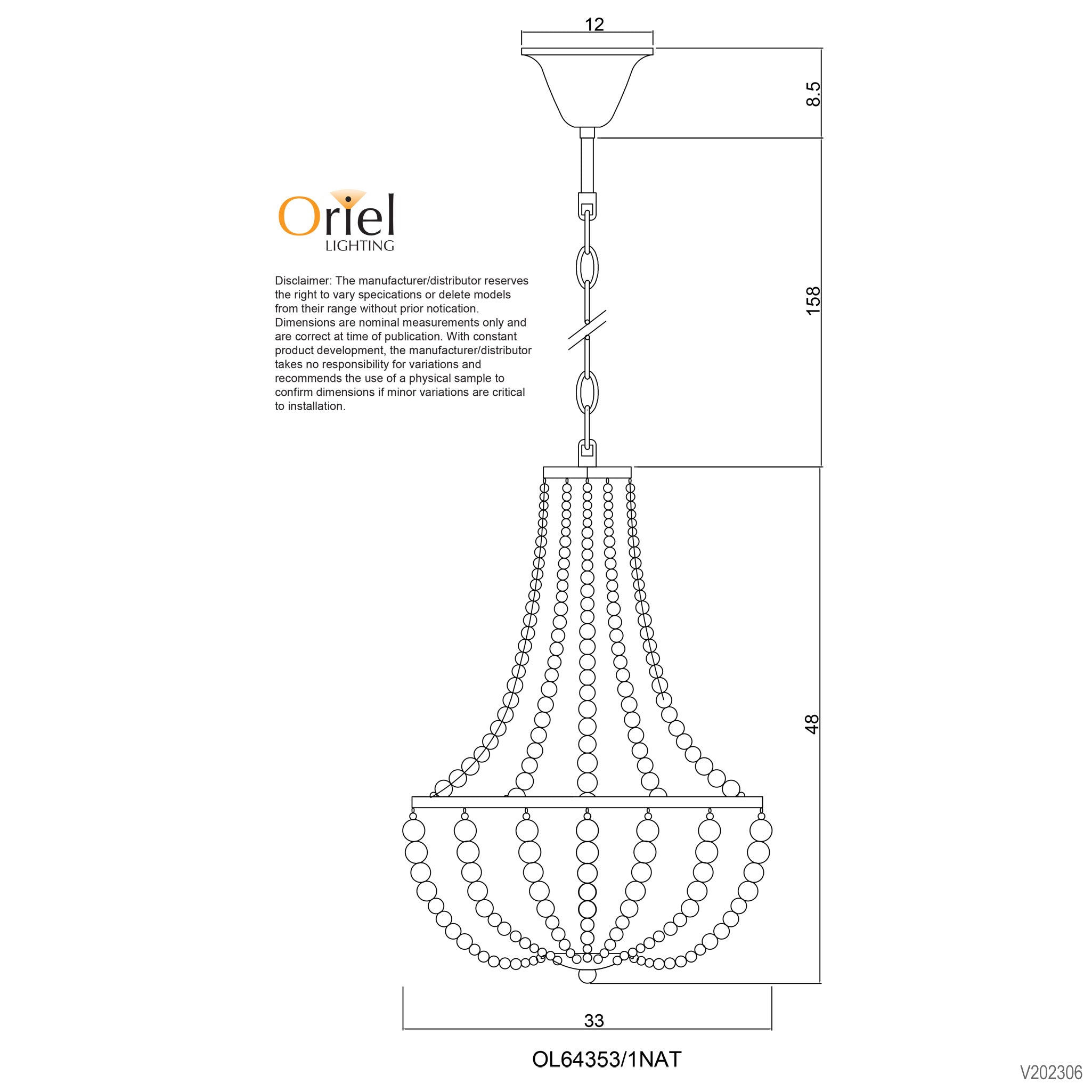 Cascara 1 Light - Natural Wooden Beaded Pendant