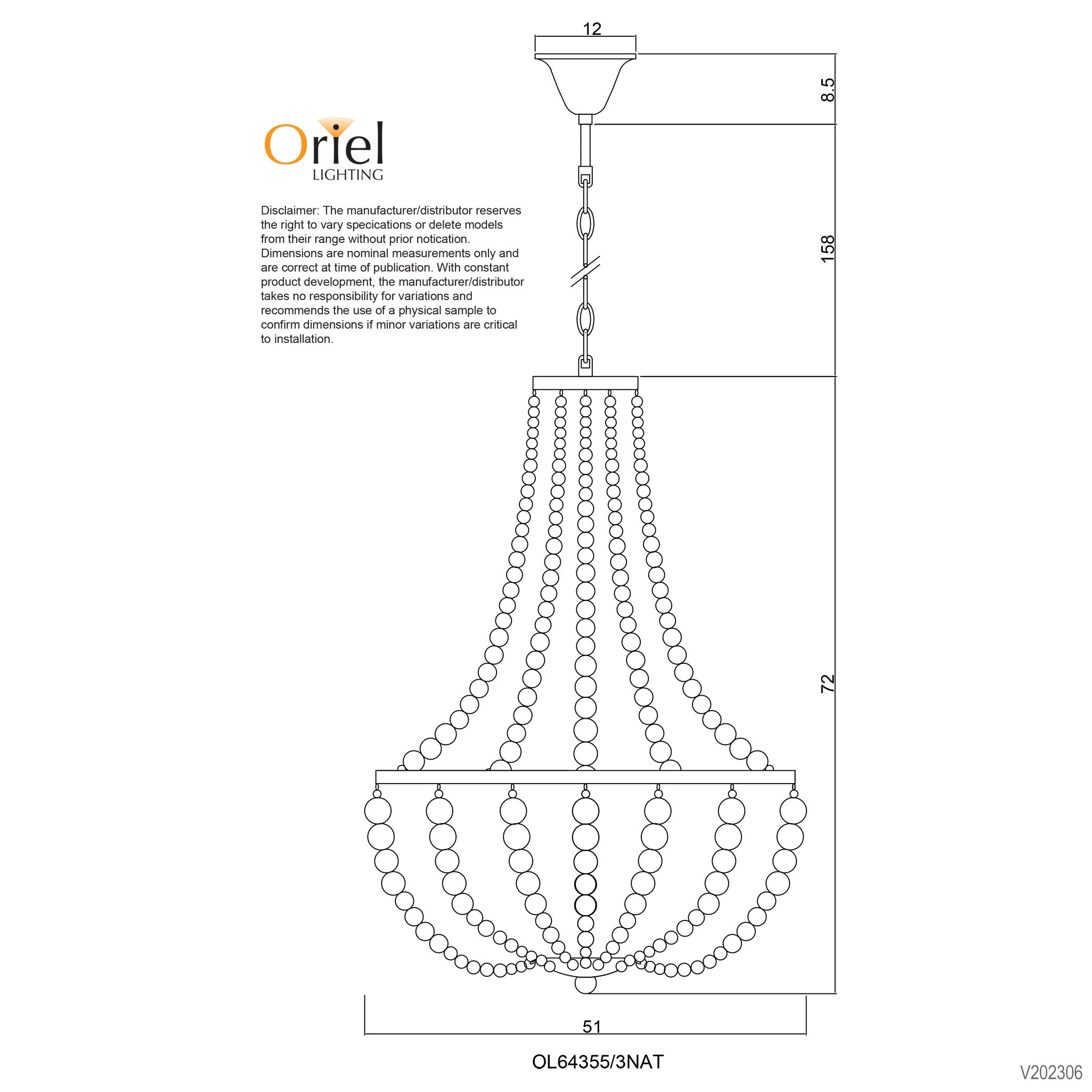 Cascara 3 Light - Natural Wooden Beaded Pendant