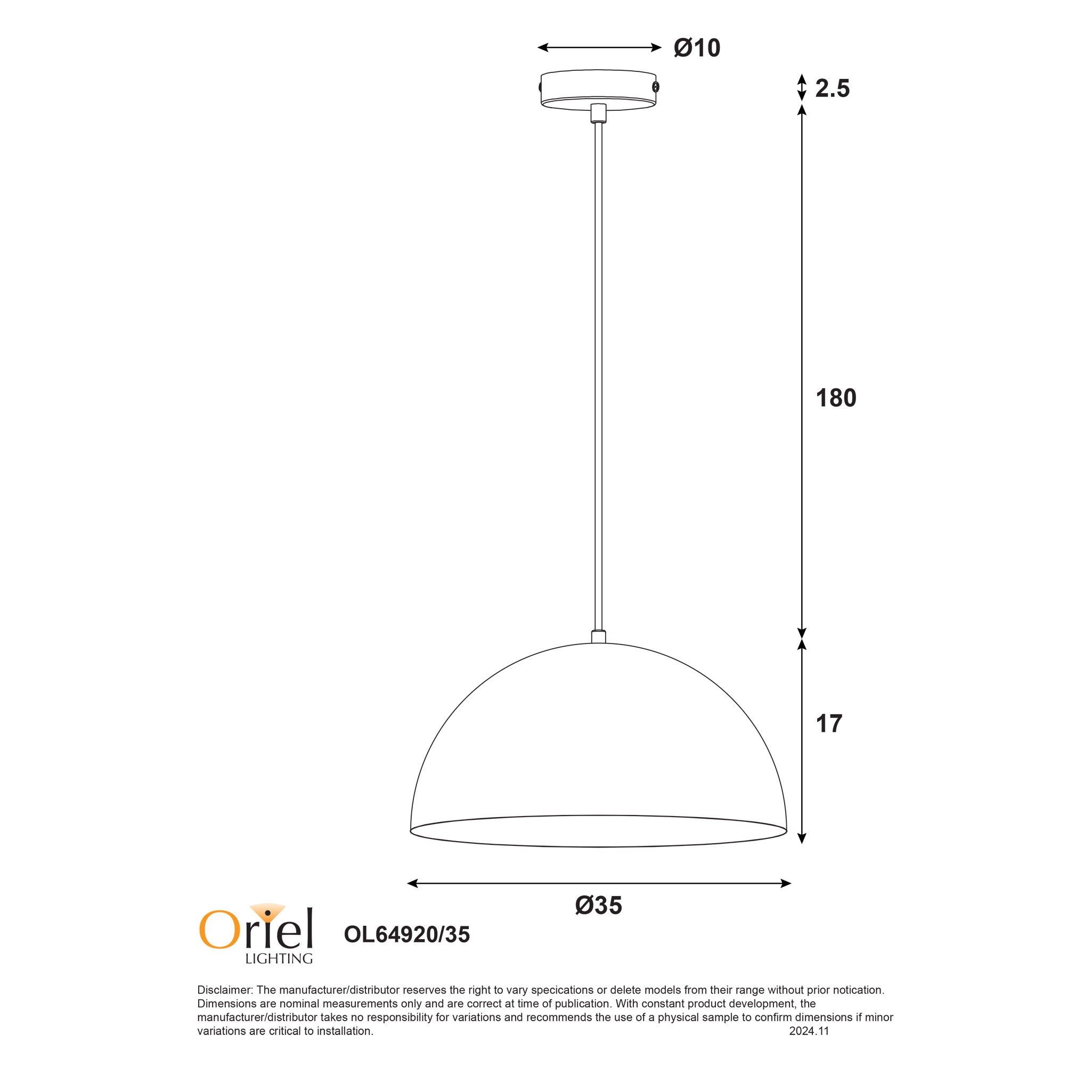 LEXI.35 WHITE - Dome Pendant Light