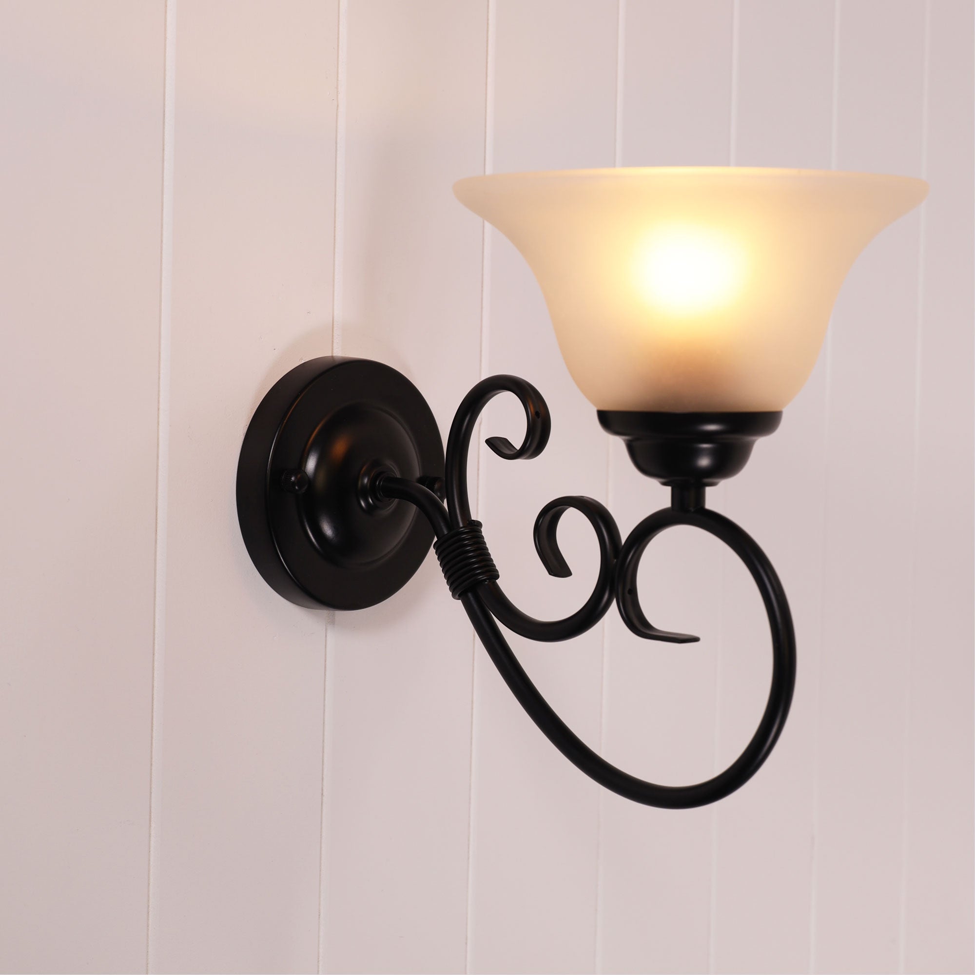 GASTON II WALL LIGHT BLACK - Black Traditional Frost Wall Light