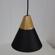 TRIGO.20 - Stylish Conical Black Pendant with Real Wood Accents