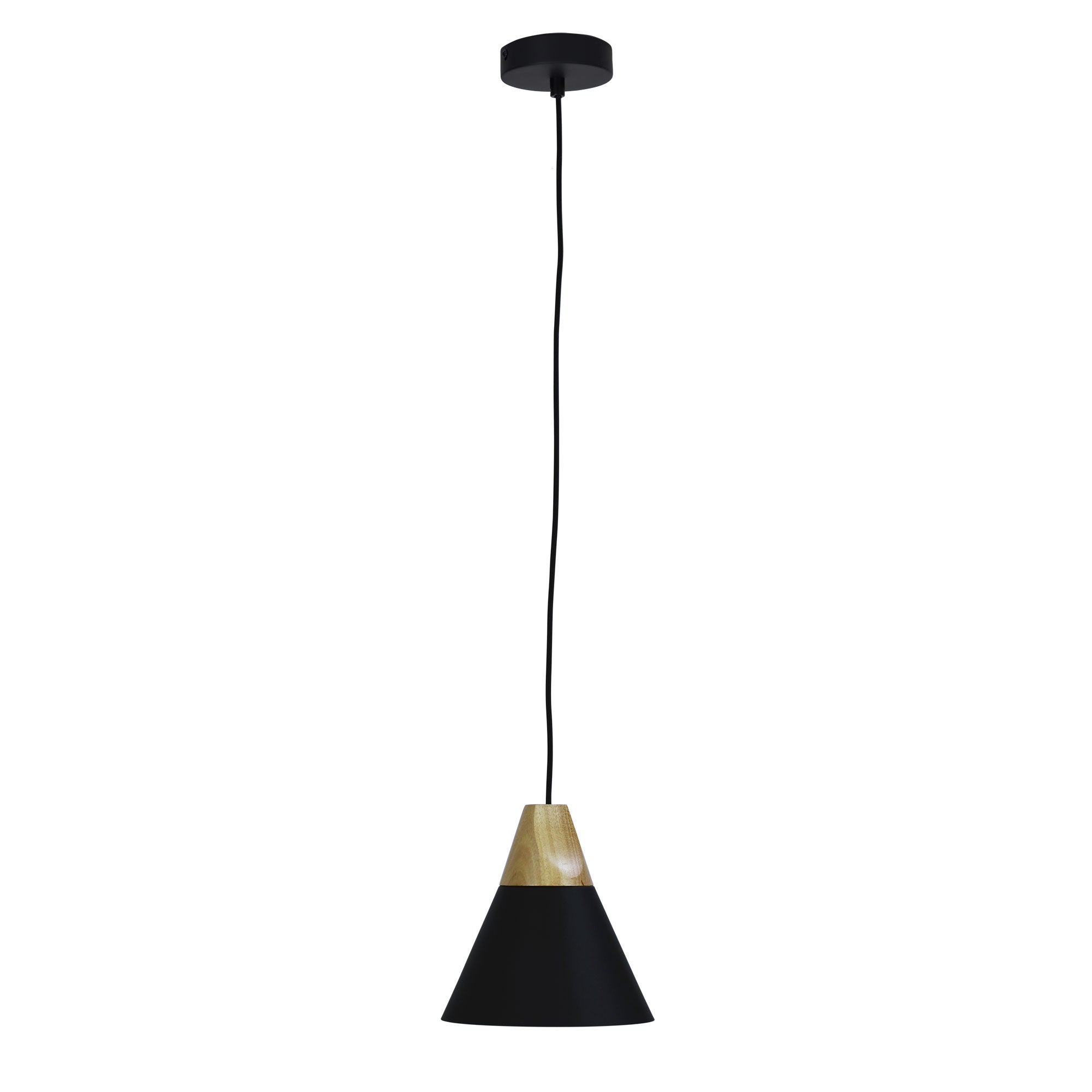 TRIGO.20 - Stylish Conical Black Pendant with Real Wood Accents