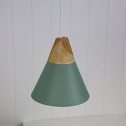 TRIGO.20 - Stylish Conical Green Pendant with Real Wood Accents