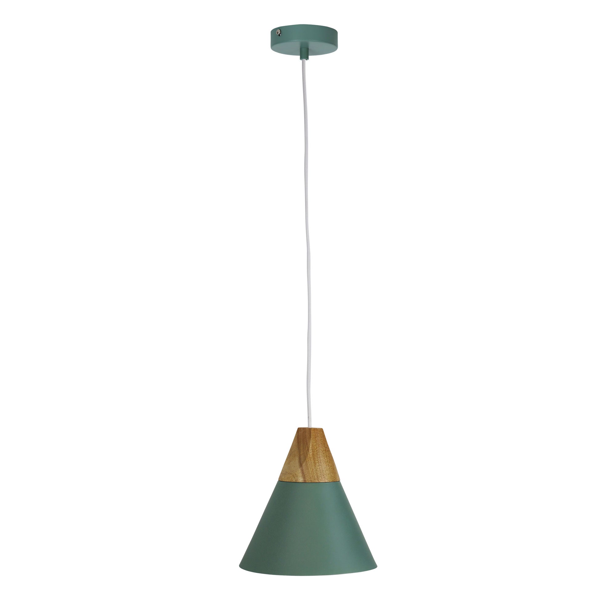 TRIGO.20 - Stylish Conical Green Pendant with Real Wood Accents