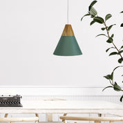 TRIGO.20 - Stylish Conical Green Pendant with Real Wood Accents