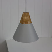 TRIGO.20 - Stylish Conical Grey Pendant with Real Wood Accents