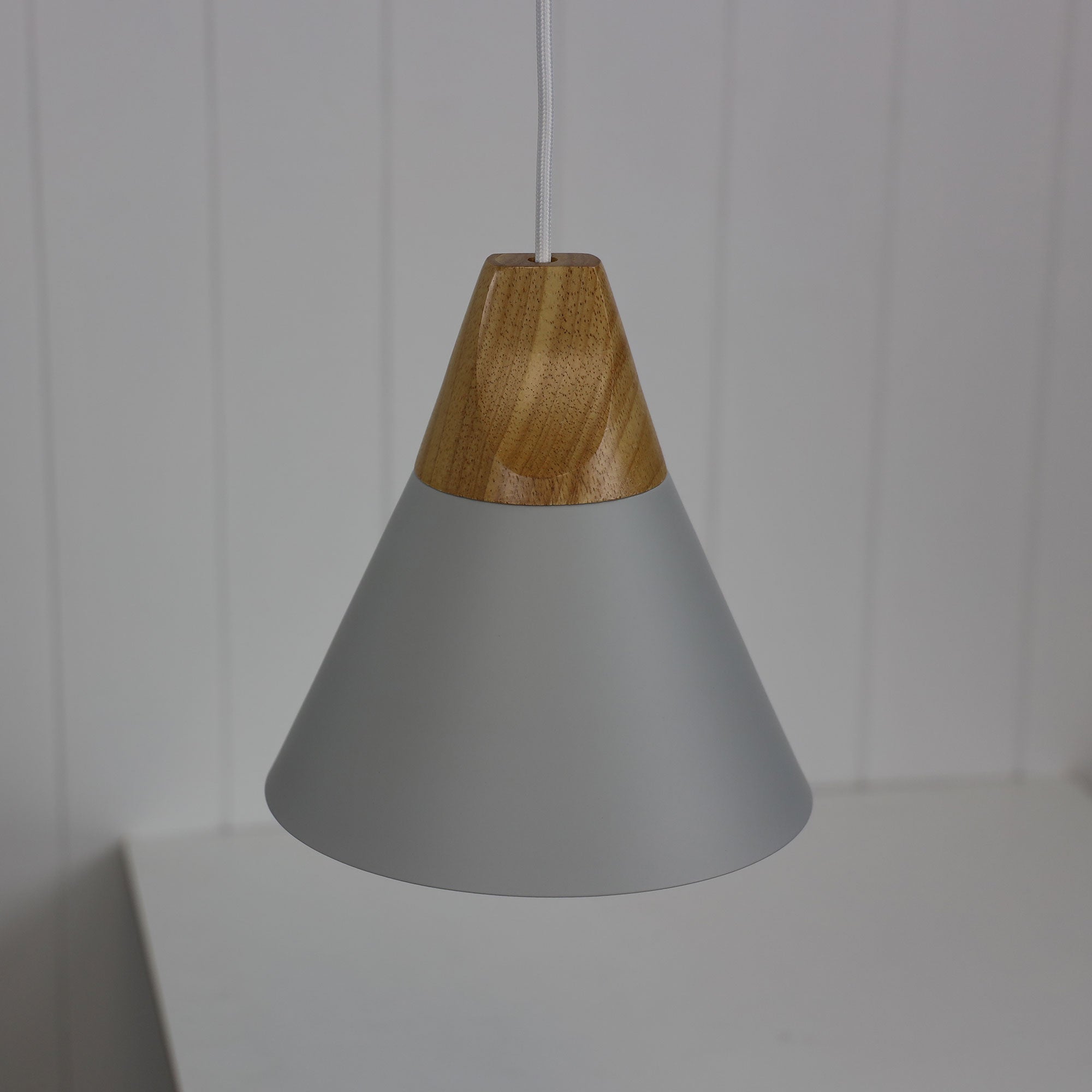 TRIGO.20 - Stylish Conical Grey Pendant with Real Wood Accents