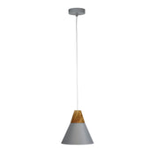 TRIGO.20 - Stylish Conical Grey Pendant with Real Wood Accents