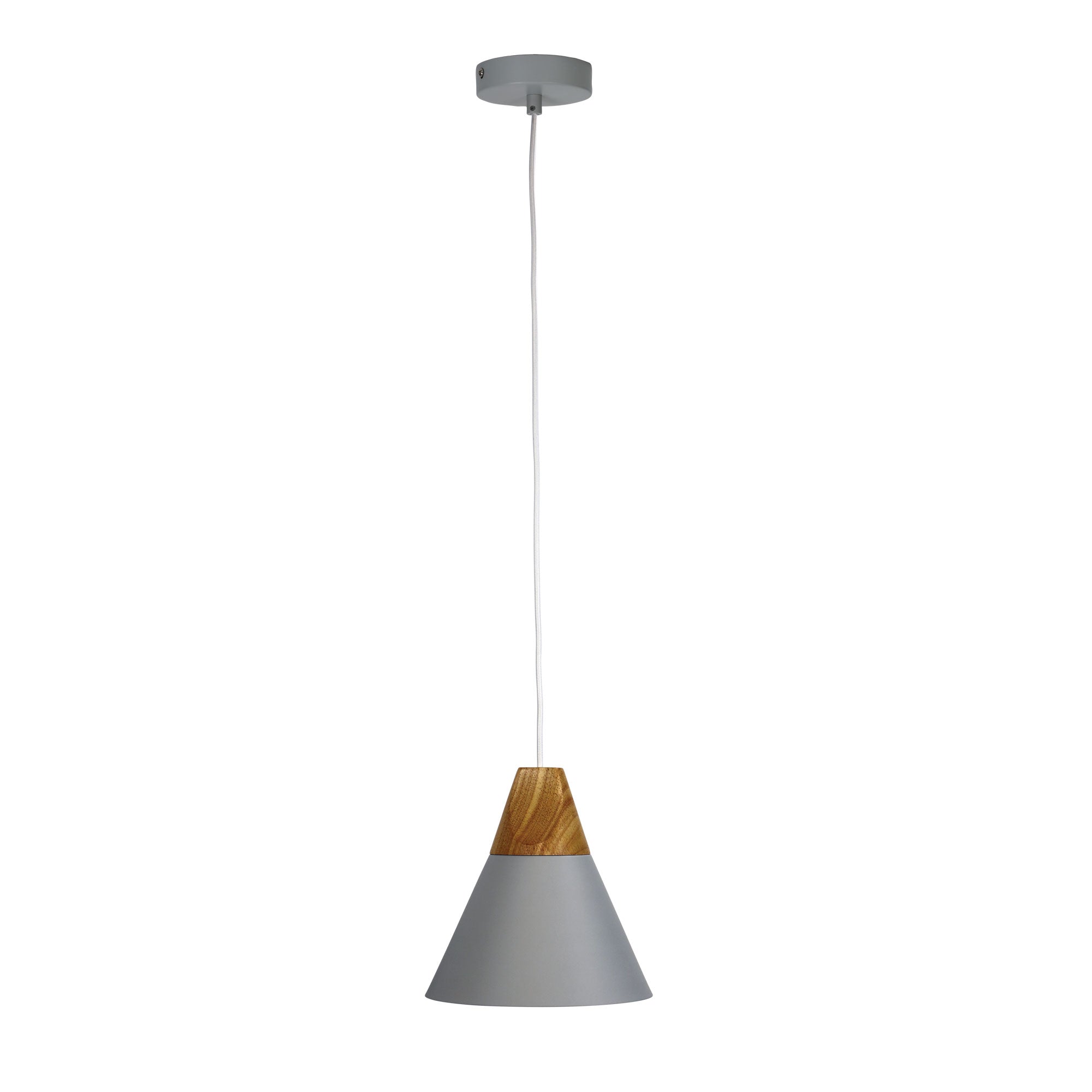 TRIGO.20 - Stylish Conical Grey Pendant with Real Wood Accents