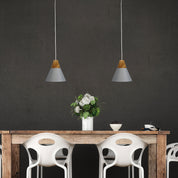 TRIGO.20 - Stylish Conical Grey Pendant with Real Wood Accents