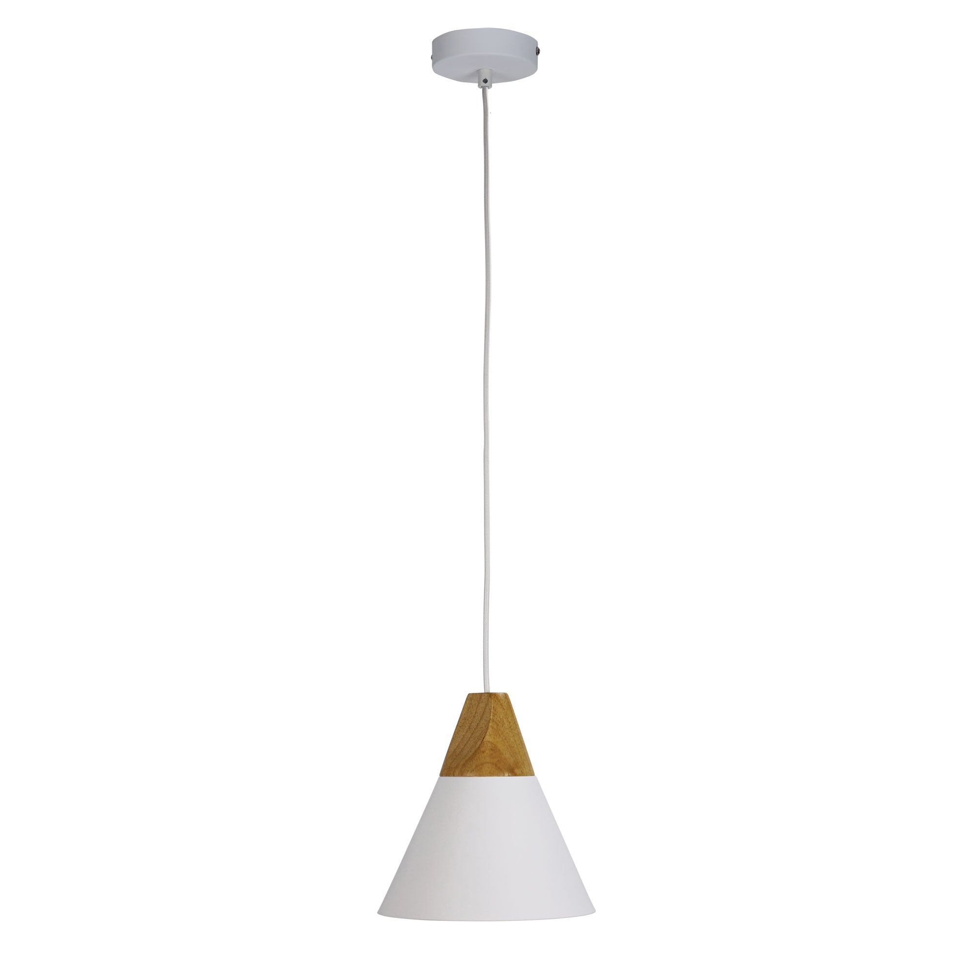 TRIGO.20 WHITE - Stylish Conical White Pendant with Real Wood Accents