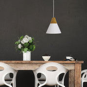 TRIGO.20 WHITE - Stylish Conical White Pendant with Real Wood Accents