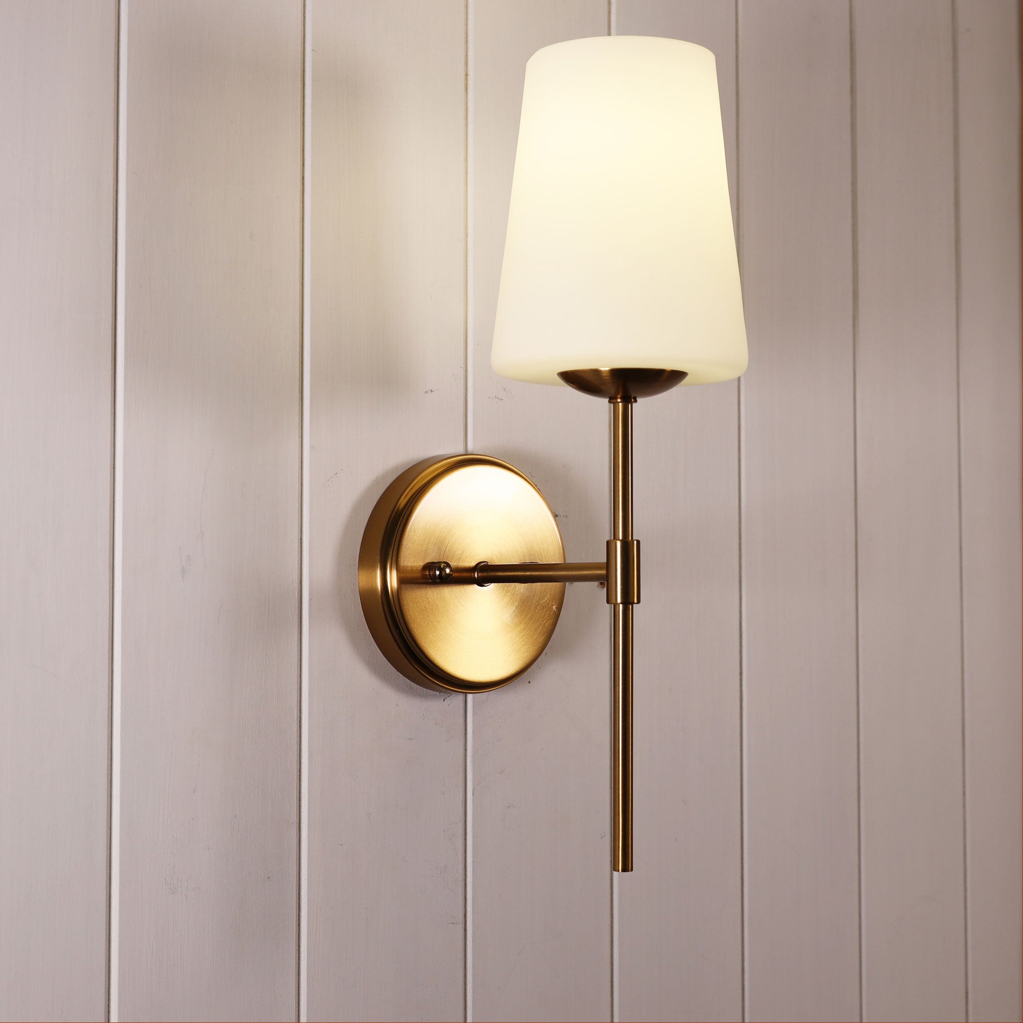 KINBURY SATIN BRASS - Opal Glass Wall Light
