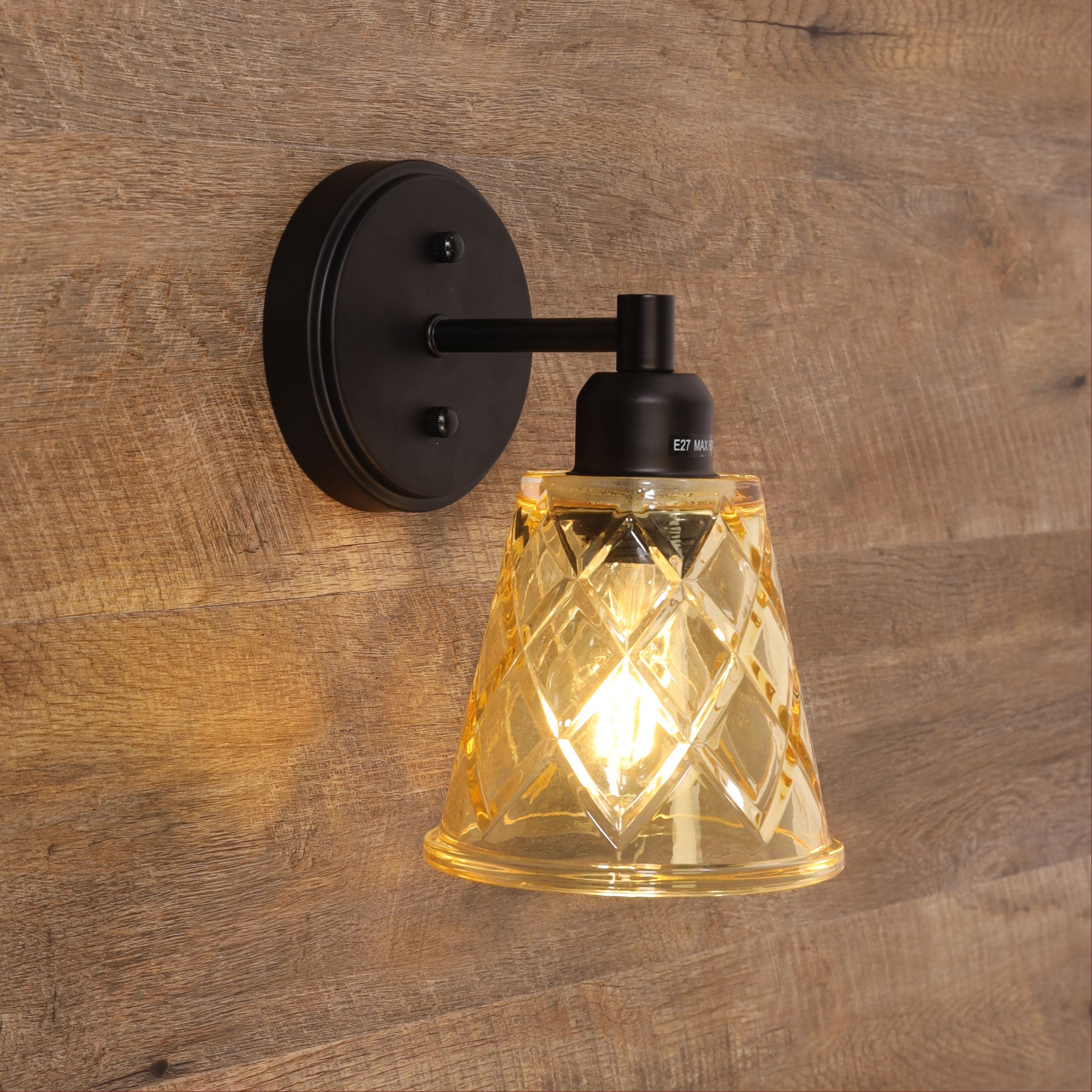 DRAM WALL LIGHT AMBER - Vintage Cut Glass Wall Light