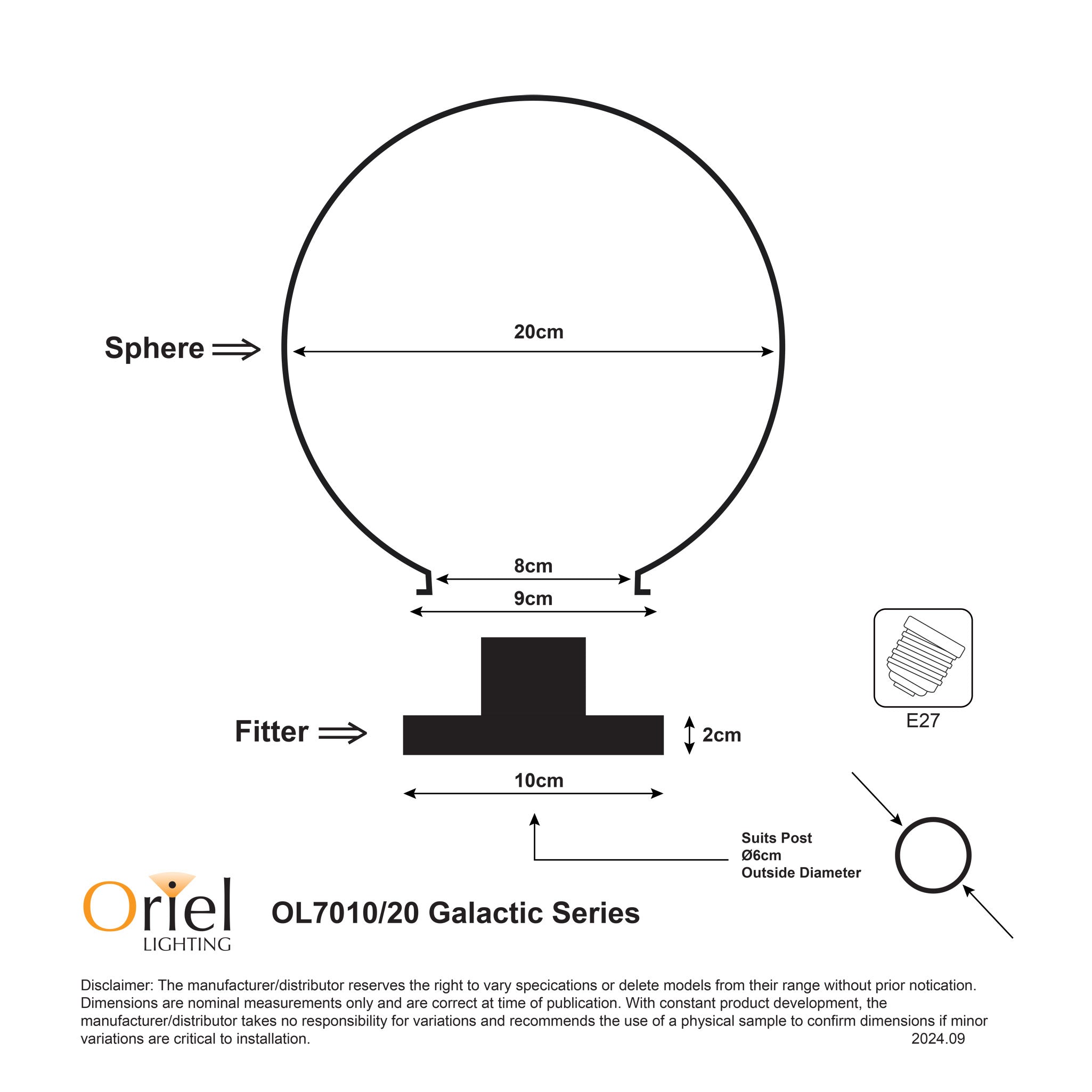 GALACTIC 20 - 20cm IP44 Outdoor Acrylic Post Top