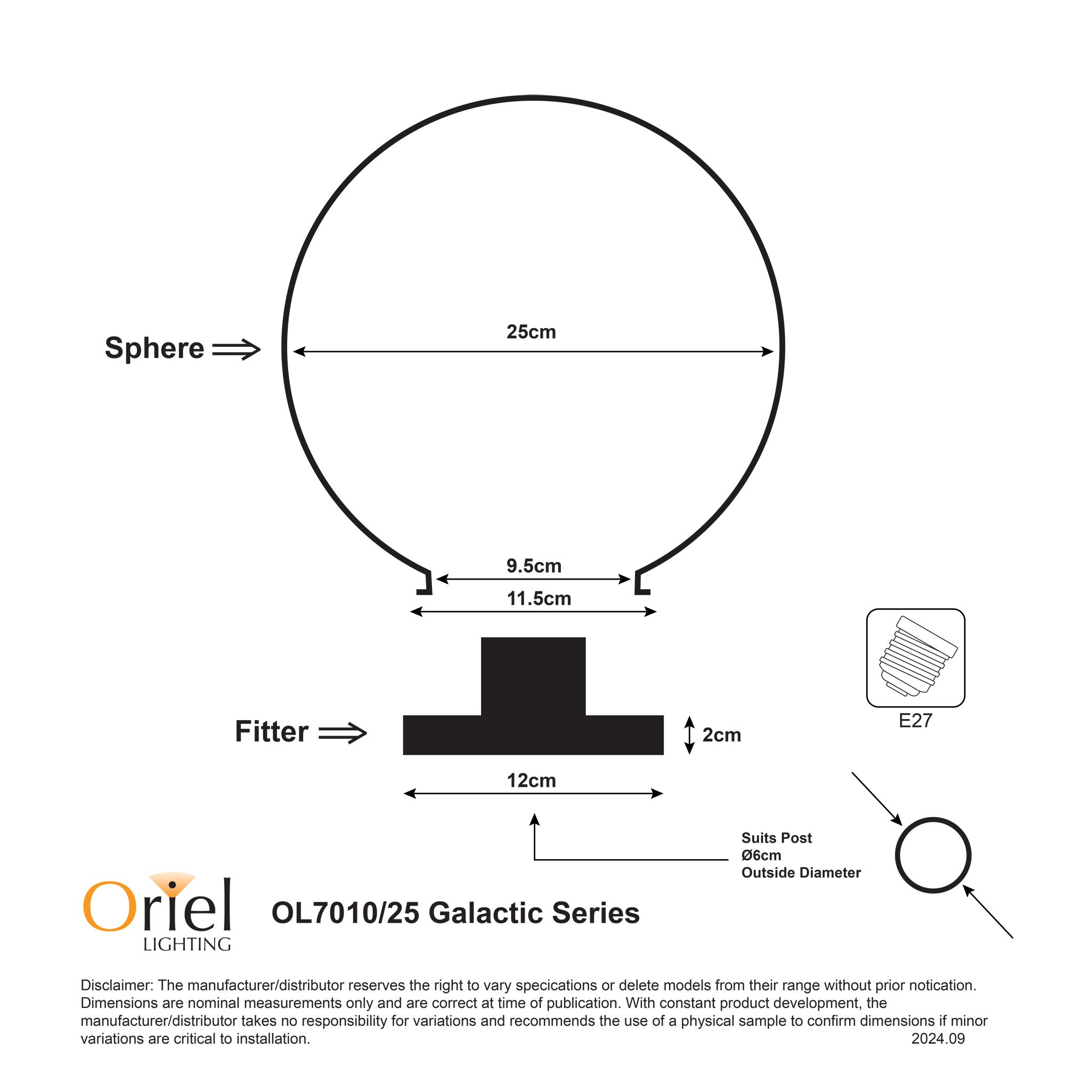 GALACTIC 25 - 25cm IP44 Outdoor Acrylic Post Top
