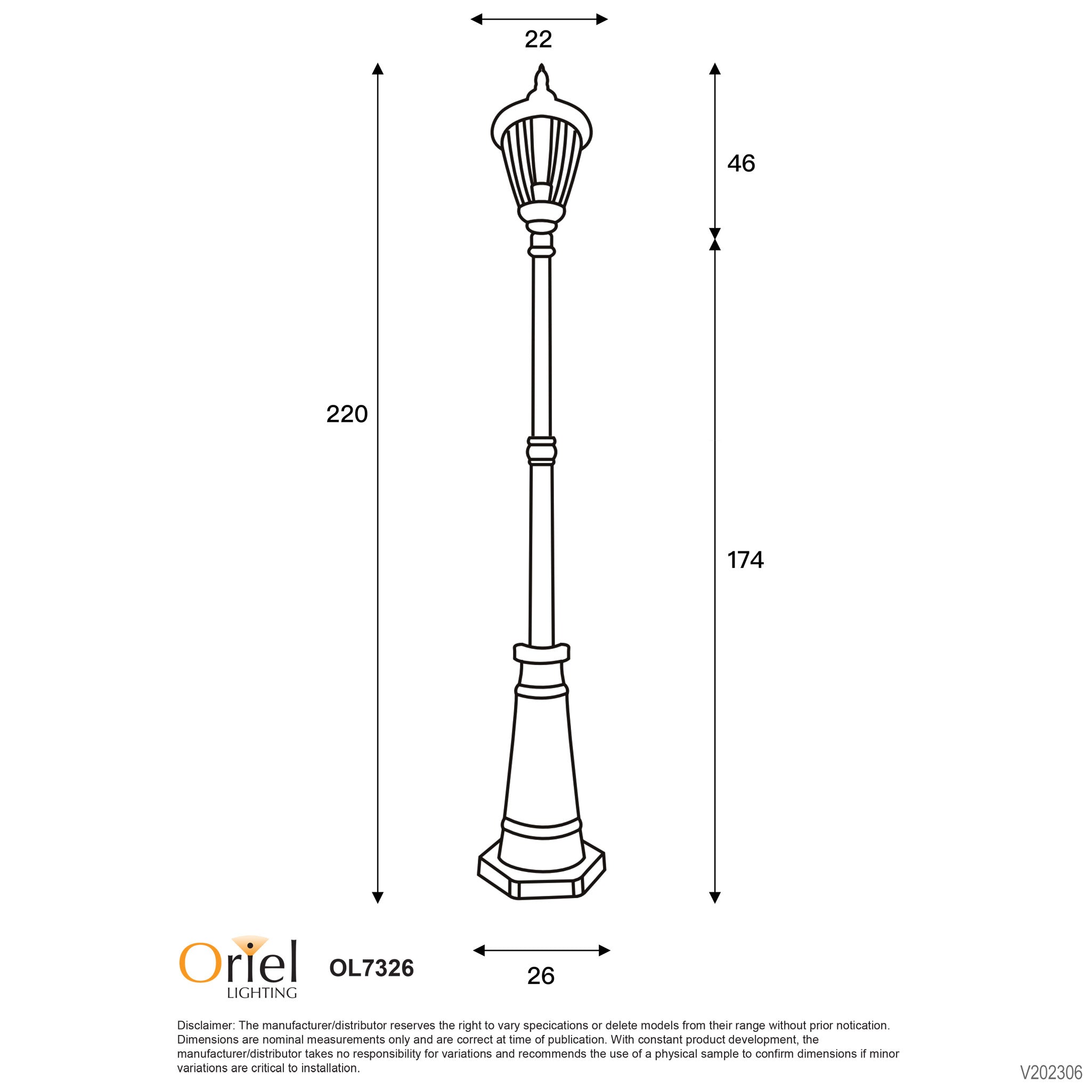 NEWARK TOP and POST - Traditional Outdoor 220cm Post Light