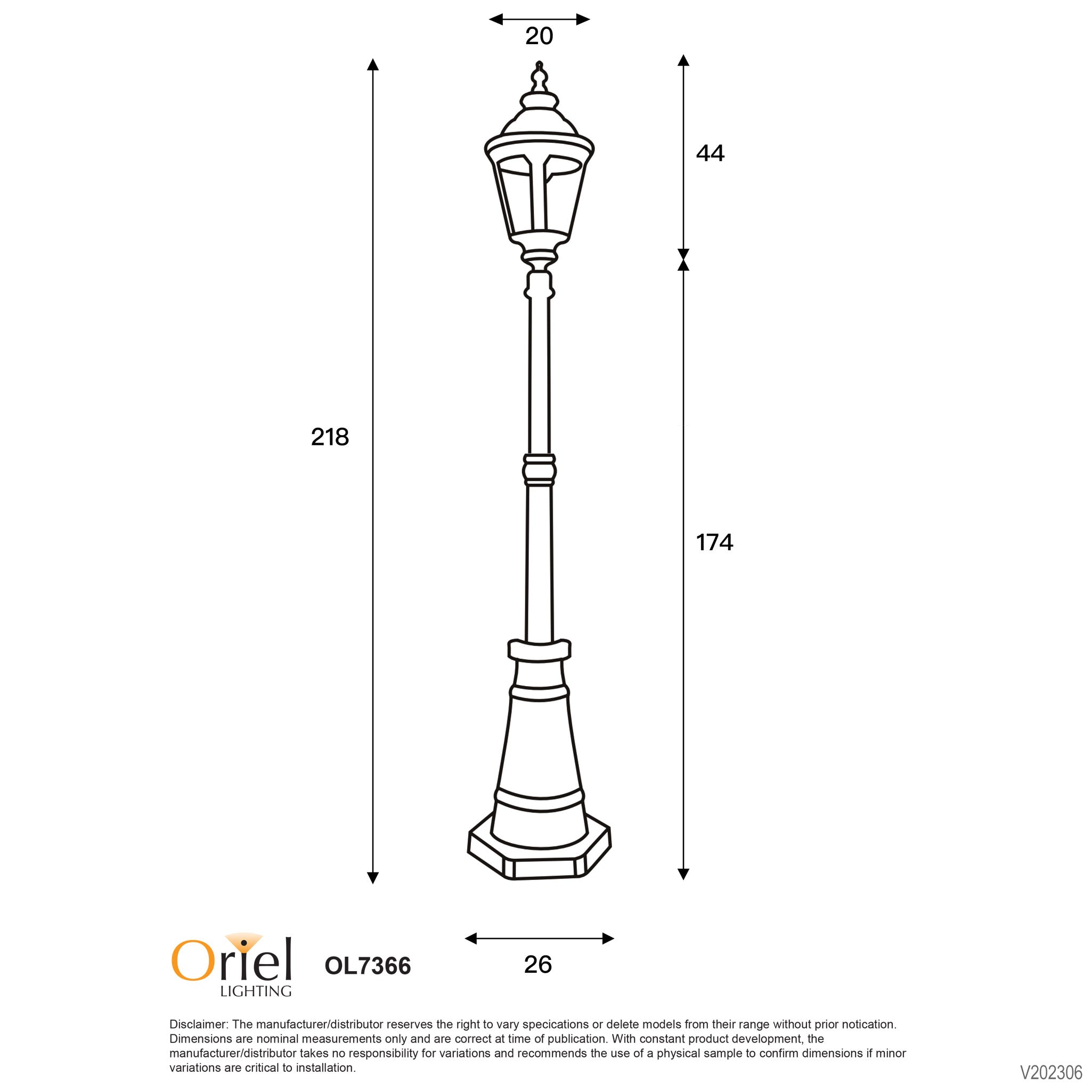 BRISTOL TOP and POST - Traditional Outdoor 218cm Post Light