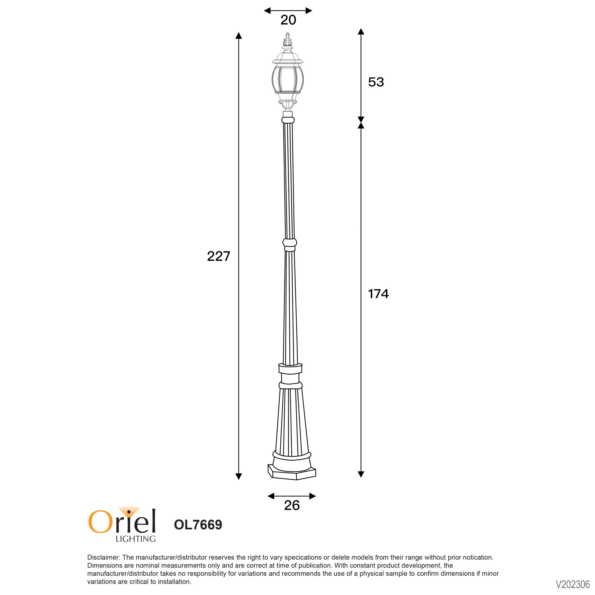 HIGHGATE TOP and POST - Traditional Outdoor 224cm Post Light