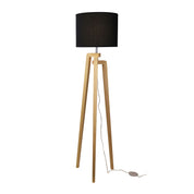 LUND COMPLETE FLOOR LAMP BLACK - Scandi Timber Tripod Floor Lamp