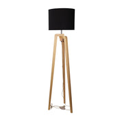 LUND COMPLETE FLOOR LAMP BLACK - Scandi Timber Tripod Floor Lamp