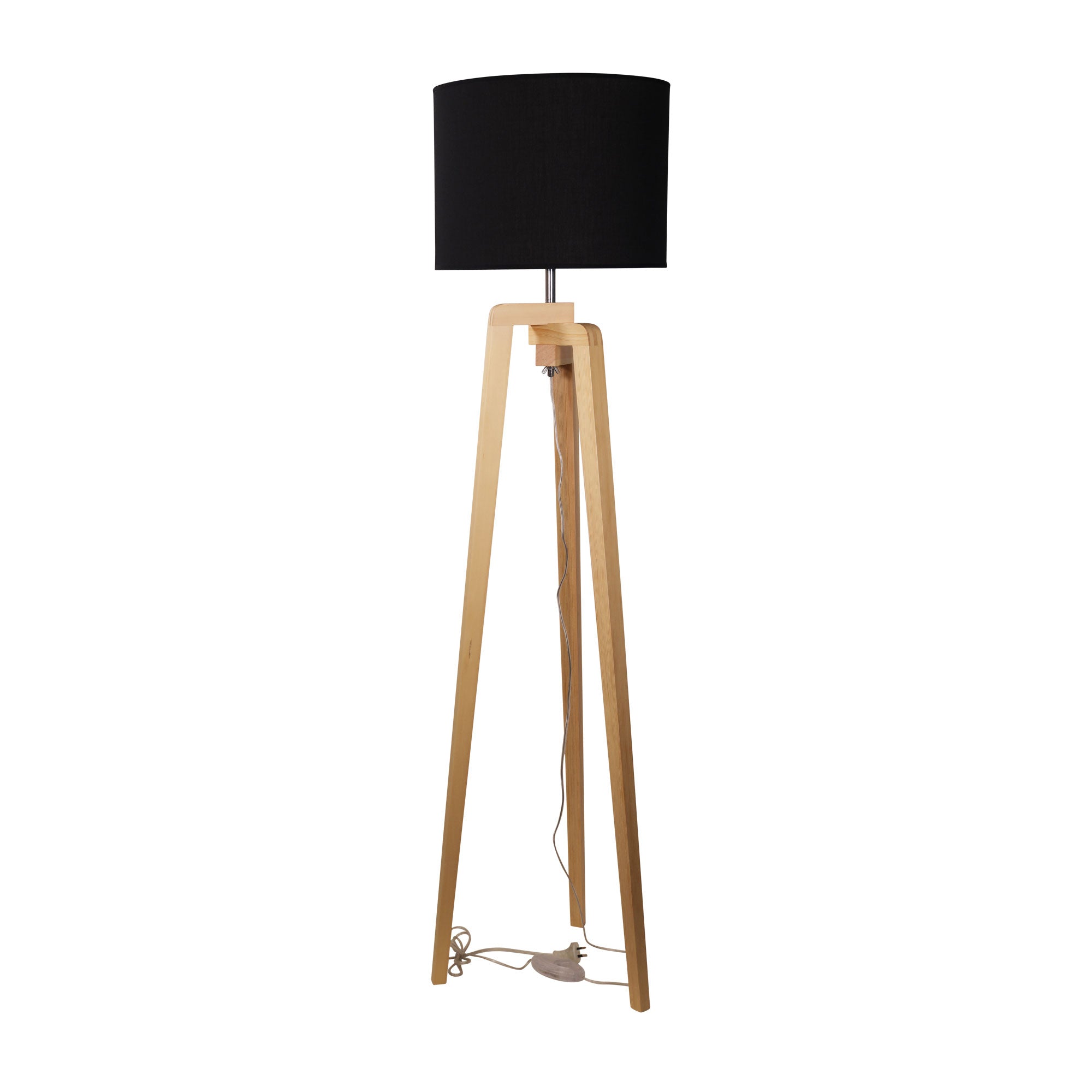LUND COMPLETE FLOOR LAMP BLACK - Scandi Timber Tripod Floor Lamp