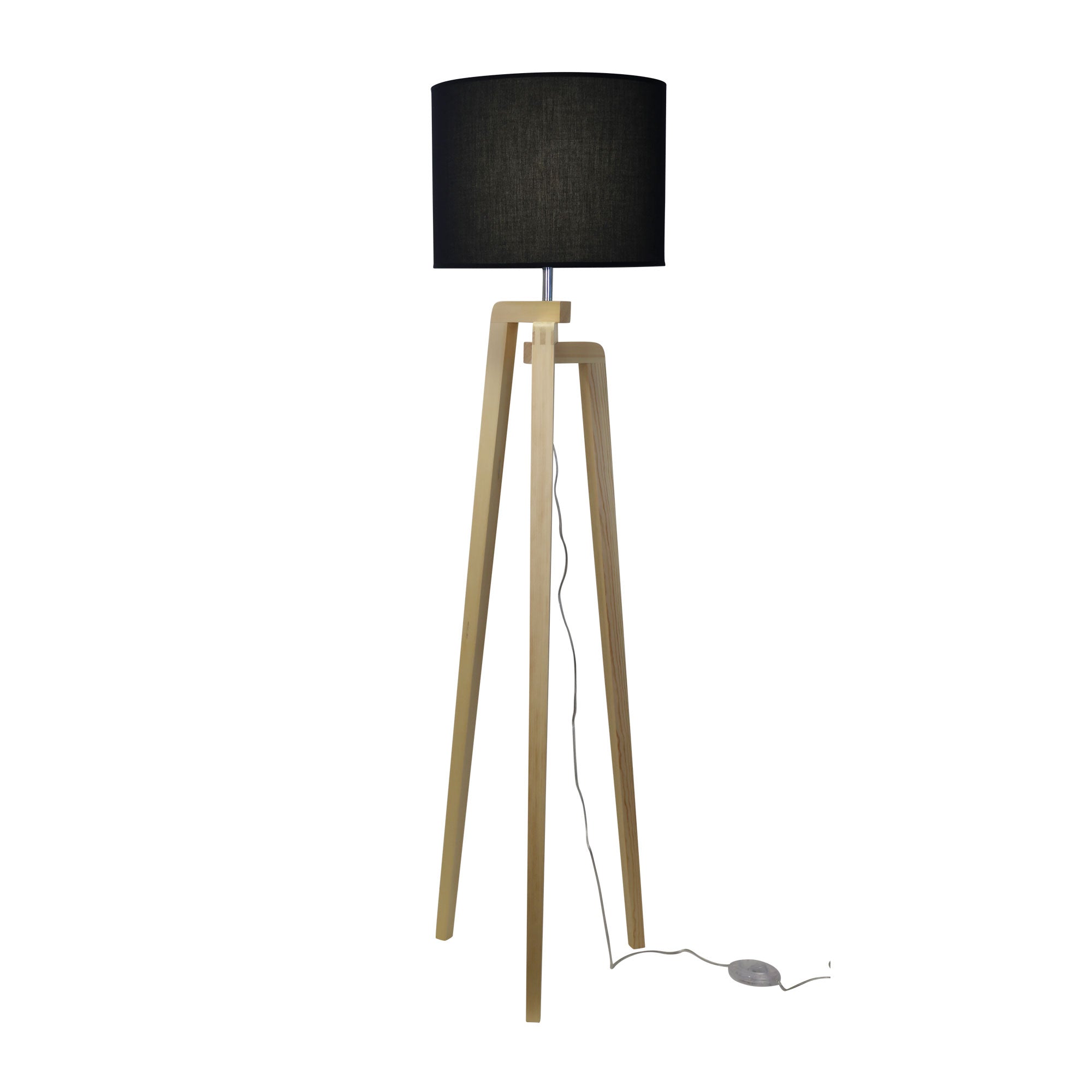 LUND COMPLETE FLOOR LAMP BLACK - Scandi Timber Tripod Floor Lamp