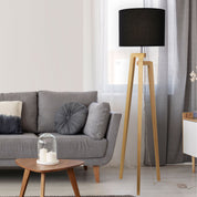 LUND COMPLETE FLOOR LAMP BLACK - Scandi Timber Tripod Floor Lamp