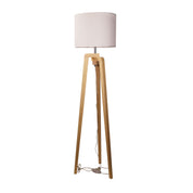 LUND COMPLETE FLOOR LAMP WHITE - Scandi Timber Tripod Floor Lamp