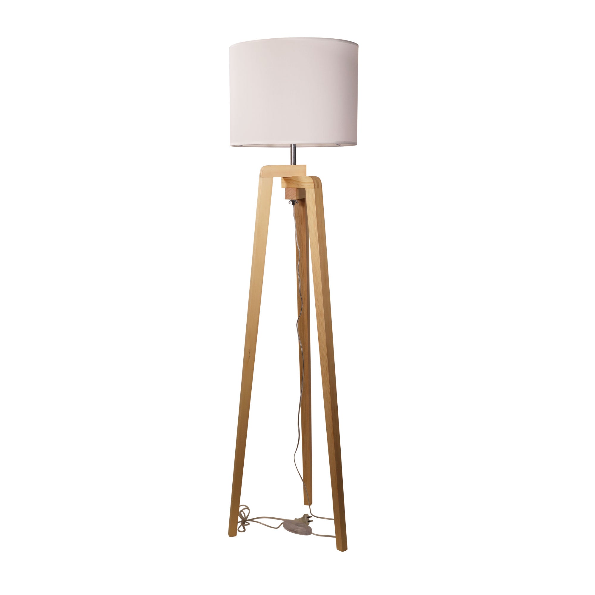 LUND COMPLETE FLOOR LAMP WHITE - Scandi Timber Tripod Floor Lamp