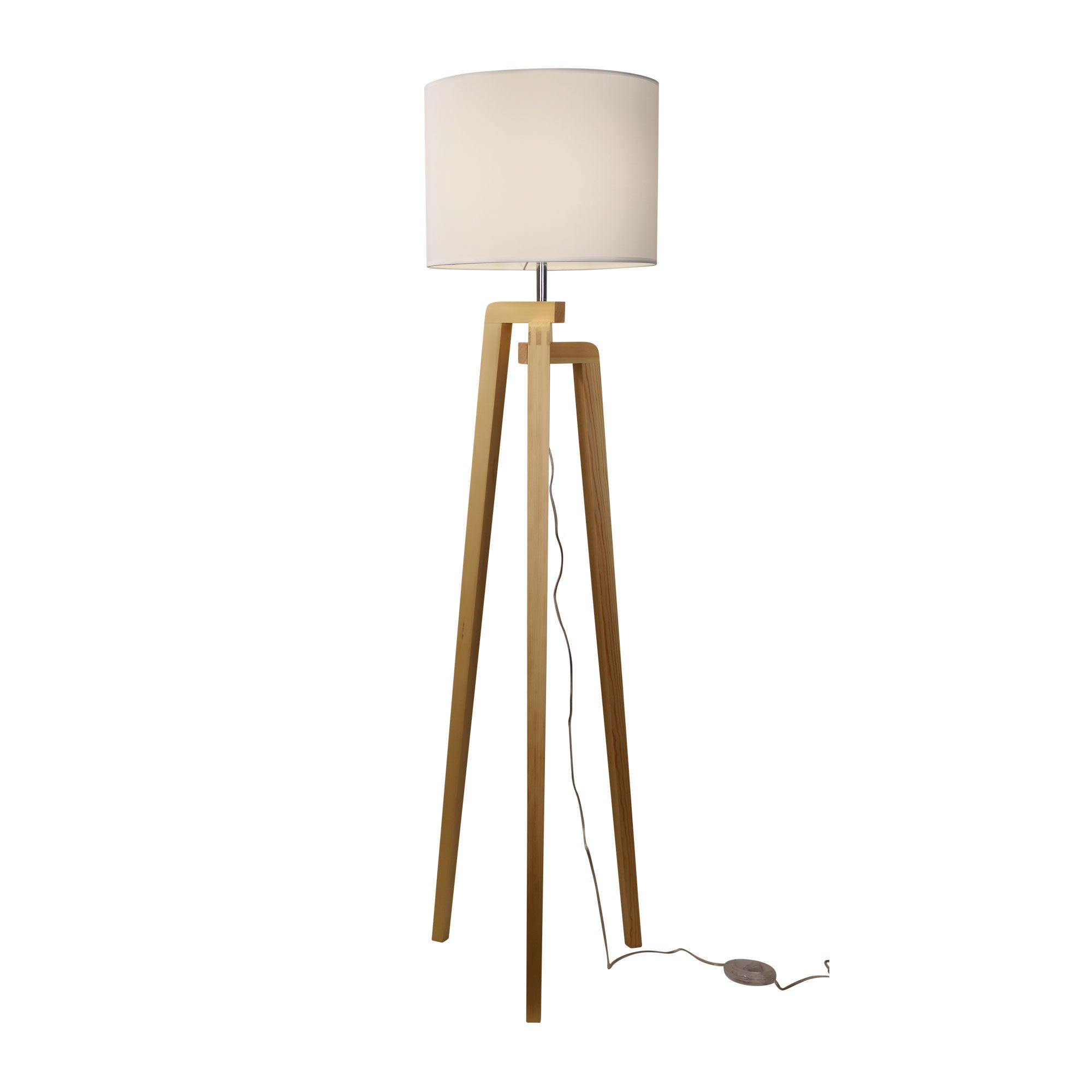 LUND COMPLETE FLOOR LAMP WHITE - Scandi Timber Tripod Floor Lamp