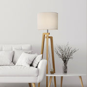 LUND COMPLETE FLOOR LAMP WHITE - Scandi Timber Tripod Floor Lamp