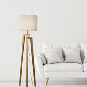 LUND COMPLETE FLOOR LAMP WHITE - Scandi Timber Tripod Floor Lamp