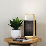 LUCIA BLACK - Natural Timber and Black Cotton Lamp