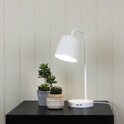HENK White - Metal Desk Lamp with USB Socket