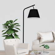PADSTOW - Black Metal Floor Lamp with Black Cotton Shade