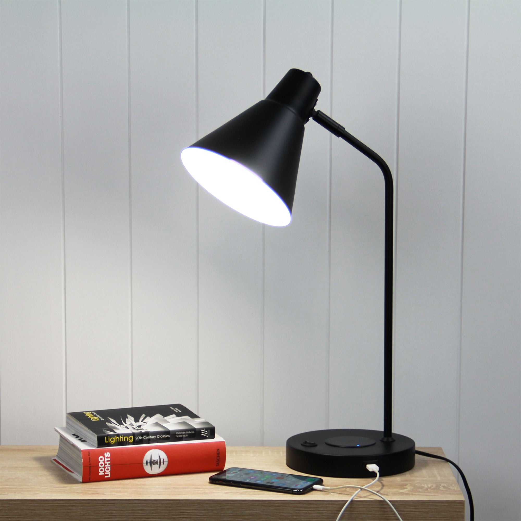TARGA BLACK - Black Desk Lamp with USB and wireless charging
