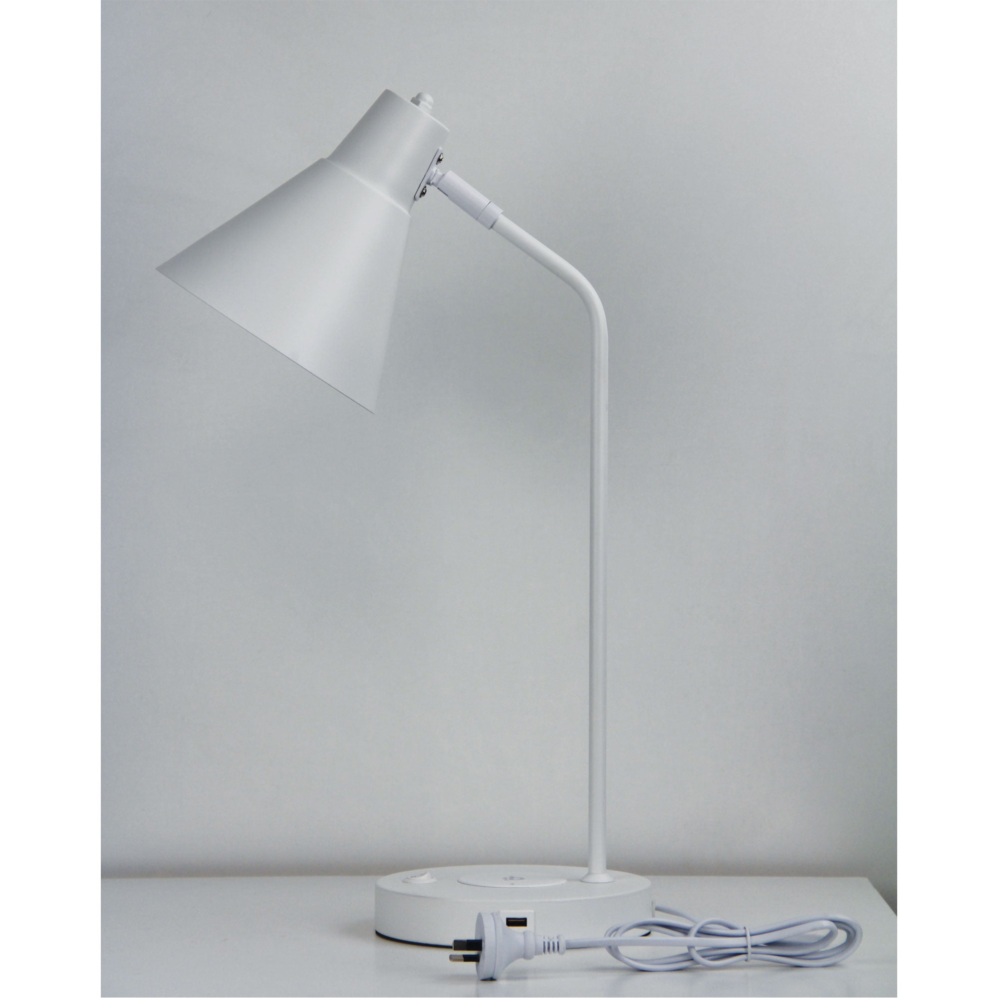 TARGA WHITE - White Desk Lamp with USB and wireless charging