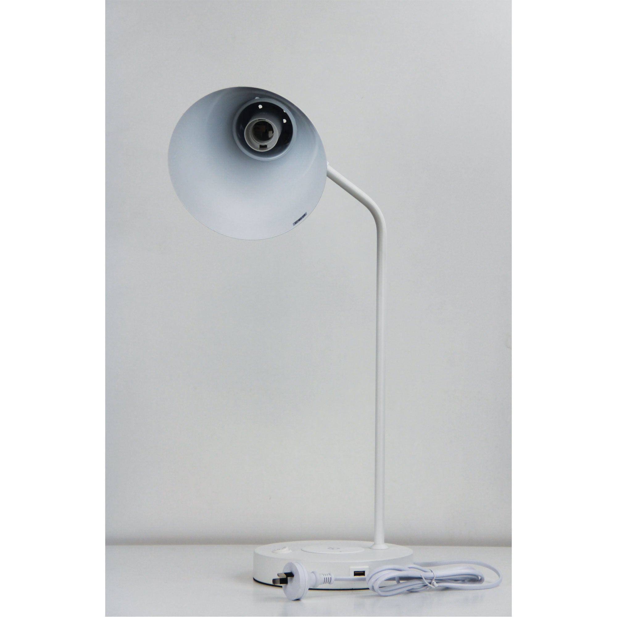 TARGA WHITE - White Desk Lamp with USB and wireless charging